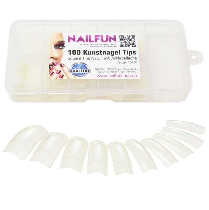 100 Stück Square Tips natur mit leichter C-Kurve in Tipbox  - ABS Qualität - NAILFUN