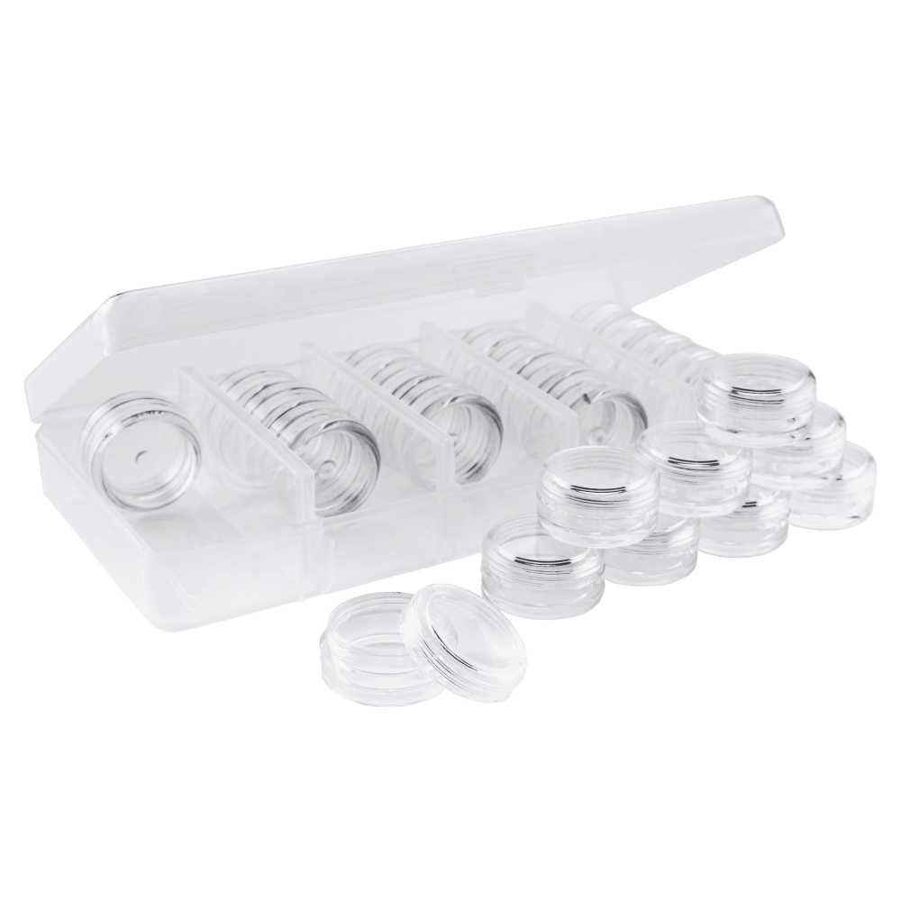 25 x Nailart Döschen Dosen (leer) mit Schraubverschluss in Aufbewahrungsbox