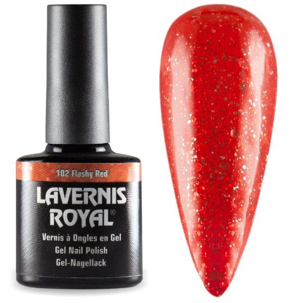 LAVERNIS ROYAL GEL NAGELLACK - 102 FLASHY RED Gellack Shellack UV-Nagellack UV Gel Polish Vernis a Ongles en Gel Soakoff Soak-Off UV Gellack glitter rot glitzer red rouge