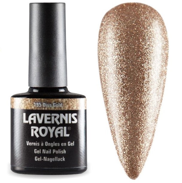 LAVERNIS ROYAL GEL NAGELLACK - 195 DIVA GOLD Gellack Shellack UV-Nagellack UV Gel Polish Vernis a Ongles en Gel Soakoff Soak-Off UV Gellack glitter gold glitzer