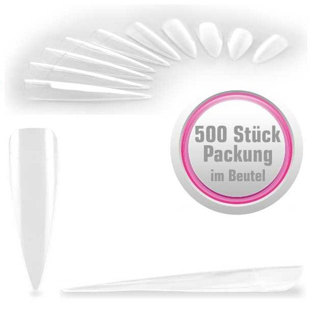 500 Kunstnagel Tips Stiletto klar TYP II mit Anklebefläche im Nachfüllbeutel Stilettos clear transparent NAILFUN nailfunshop
