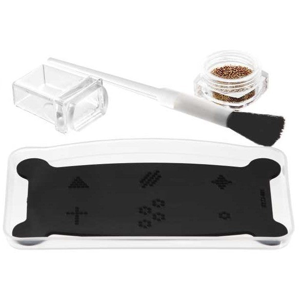Microperlen Kaviar Stamping Set - Stempel + Schablone + Pinsel + 1 Dose Perlen nailfun nailfunshop stempelset naiilart dekorationsset