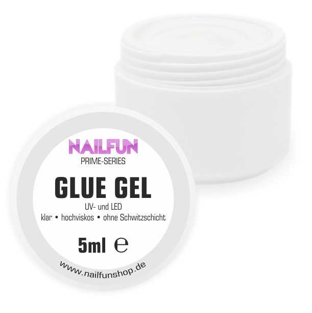 NAILFUN GLUE Gel 5ml - zum befestigen von Nagelschmuck auf der Nagelmodellage Gluegel Klebegel Strassteingel Overlays Strasssteine Swarovski klar hochviskose ohne Schwitzschicht