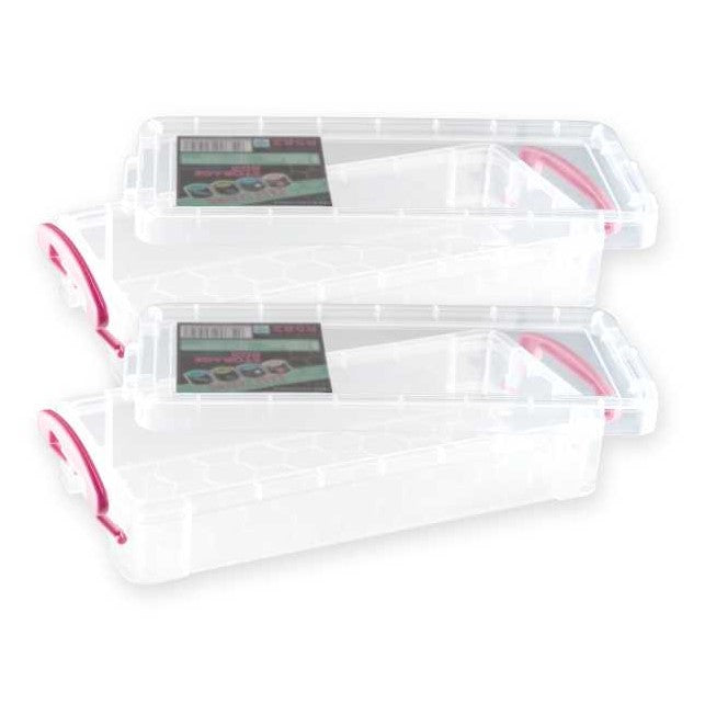 2 Stück Storage Box transparent Griff pink 220 x 100 x 45 mm Schnellverschluss NAILFUN nailfunshop Feilenbox Pinselbox Aufbewahrung Sortierbox Utility Box Utility-Boxen Klick Verschluss klar clear durchsichtig transparent Arbeitsmaterial