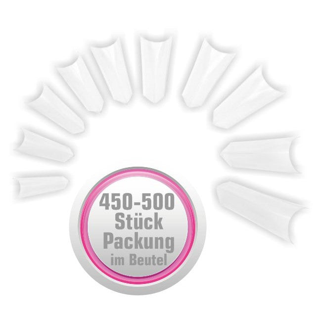 500 KUNSTNAGEL TIPS EDGE KLAR [OHNE ANKLEBEFLÄCHE] IM NACHFÜLLBEUTEL NAILFUN nailfunshop Kanten künstliche Fingernägel clear transparent Kunstnagelspitzen