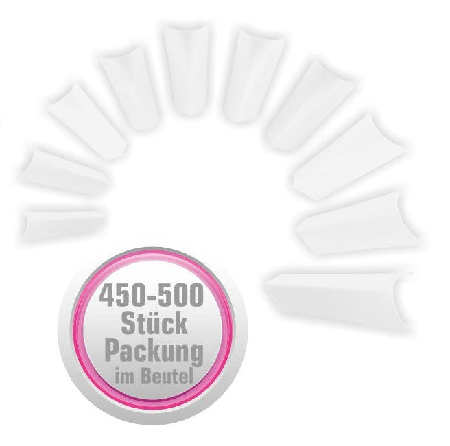 500 KUNSTNAGEL TIPS EDGE weiss white OHNE ANKLEBEFLÄCHE IM NACHFÜLLBEUTEL NAILFUN nailfunshop Kanten künstliche Fingernägel blanc Kunstnagelspitzen