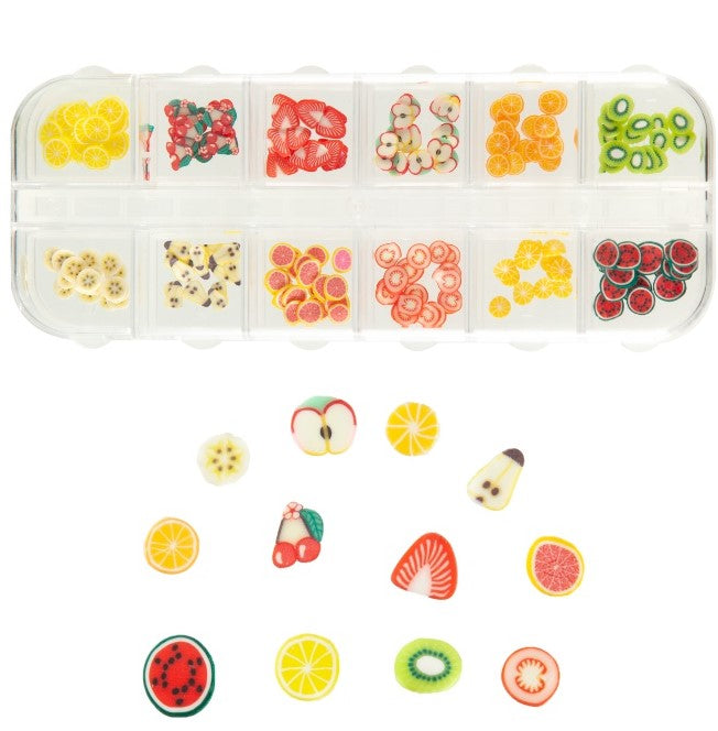 240 FIMO SCHEIBEN FRÜCHTE OBST IN SORTIERBOX - 12 VERSCHIEDENE DESIGNS NAILFUN nailfunshop Fimos