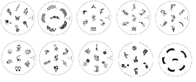 Stamping Schablonen Set M-Serie -- 10x  Schablone mit 68 schönen Motiven - NAILFUN