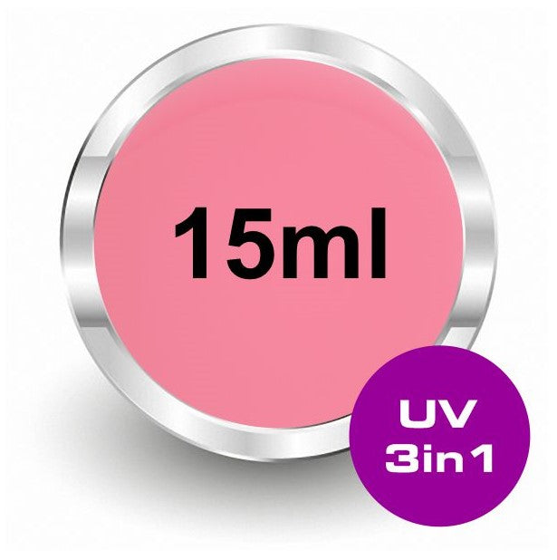 All in One ROSE 15ml UV Universalgel mittelviskose Rosa 3in1 3 in 1 Gel Aufbaugel Modellagegel Haftgel Glanzgel Versiegelungsgel