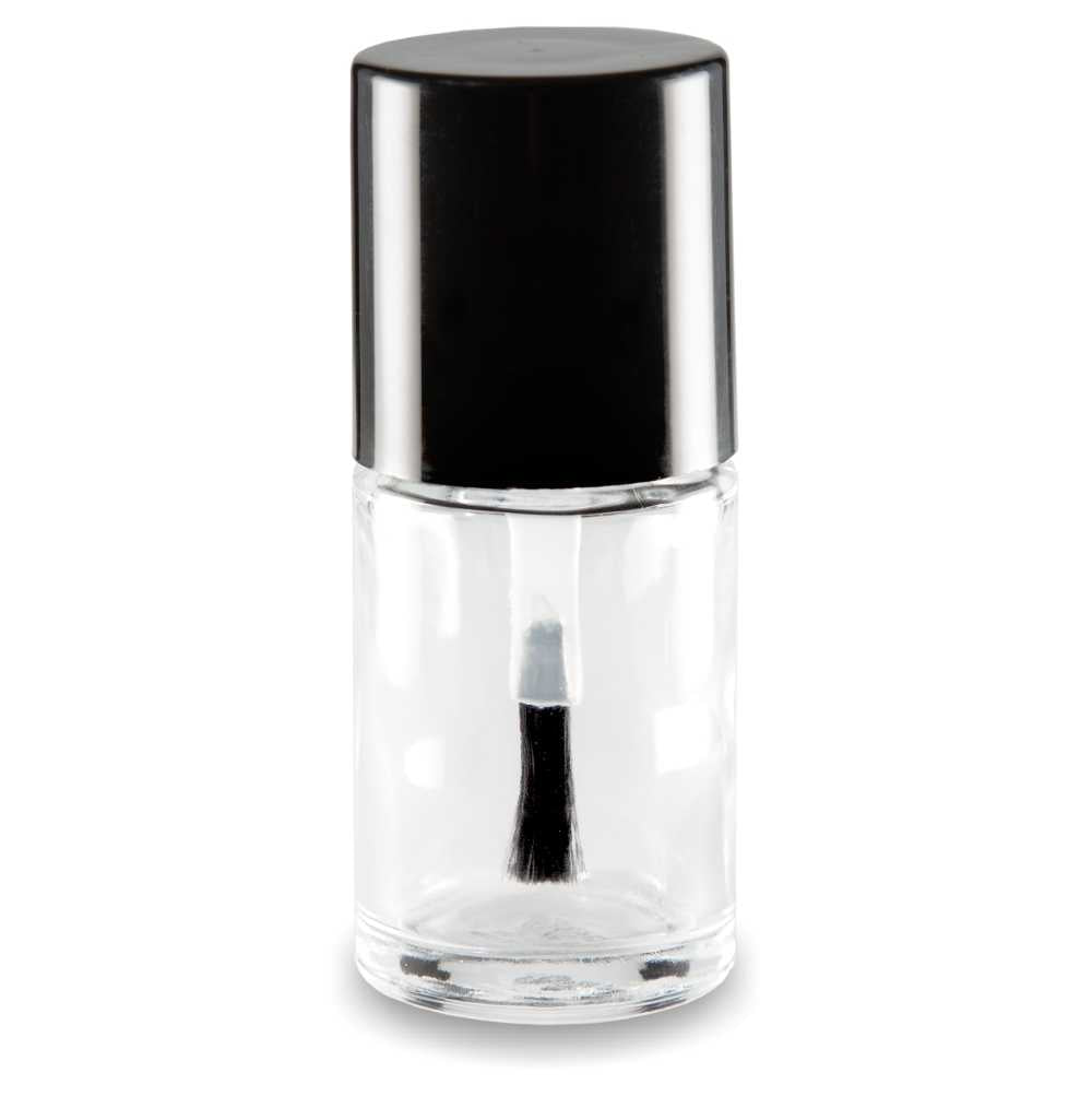Nagellackflasche leer 15ml klar (NF-16) mit Deckel schwarz und Pinsel NAILFUN nailfunshop Leerflasche leeres Fläschchen 