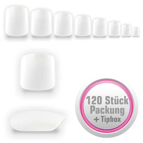 120 Fullsize Zehennägel (Tips) natur weiss mit Aufbewahrungsbox - NAILFUN