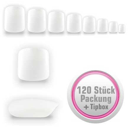 120 Fullsize Zehennägel (Tips) natur weiss mit Aufbewahrungsbox - NAILFUN