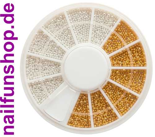 1 Rondell Nailart Micro-Perlen Mini-Perlen in Gold und Kristall Silber nailfun nailfunshop Nailart, Perlen, Micro, Plastik, Kunststoff, Microperlen, Miniperlen, Kaviar, goldene, silberne, Dekorationsset,