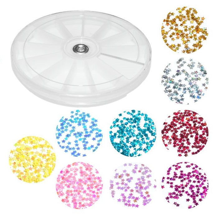 9 Packungen irisierende Nailart Sterne + 1x Rondell Nailfun nailfunshop Nailart