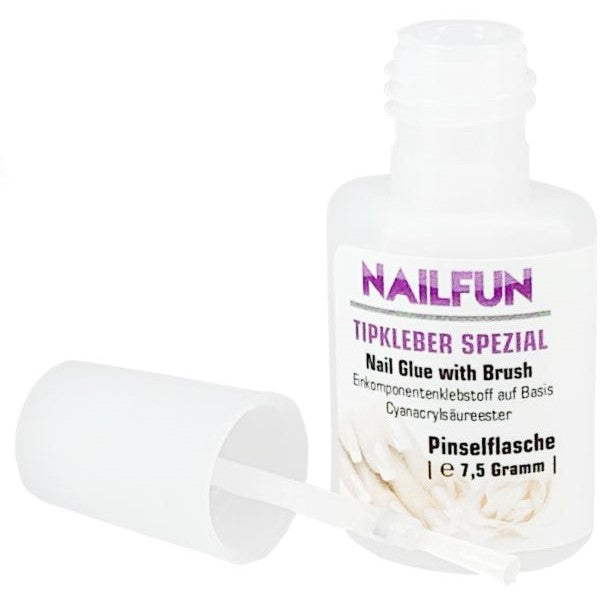 Spezial Tipkleber Profiqualität 7,5 g in Pinselflasche - transparent Nagelkleber nailfun nailfunshop Nailglue Glue